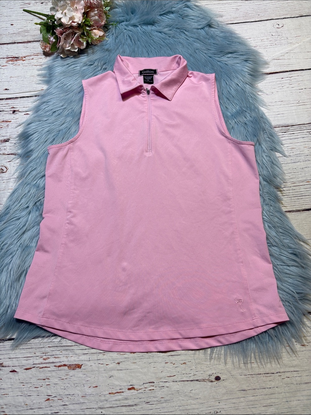 Golftini Light Pink Sleeveless Zip-Front Golf Polo Tank sz L